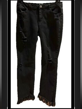 A.Z.I. New York Black Ripped Jeans With Fringed Hem Stretch Women’s Size 8